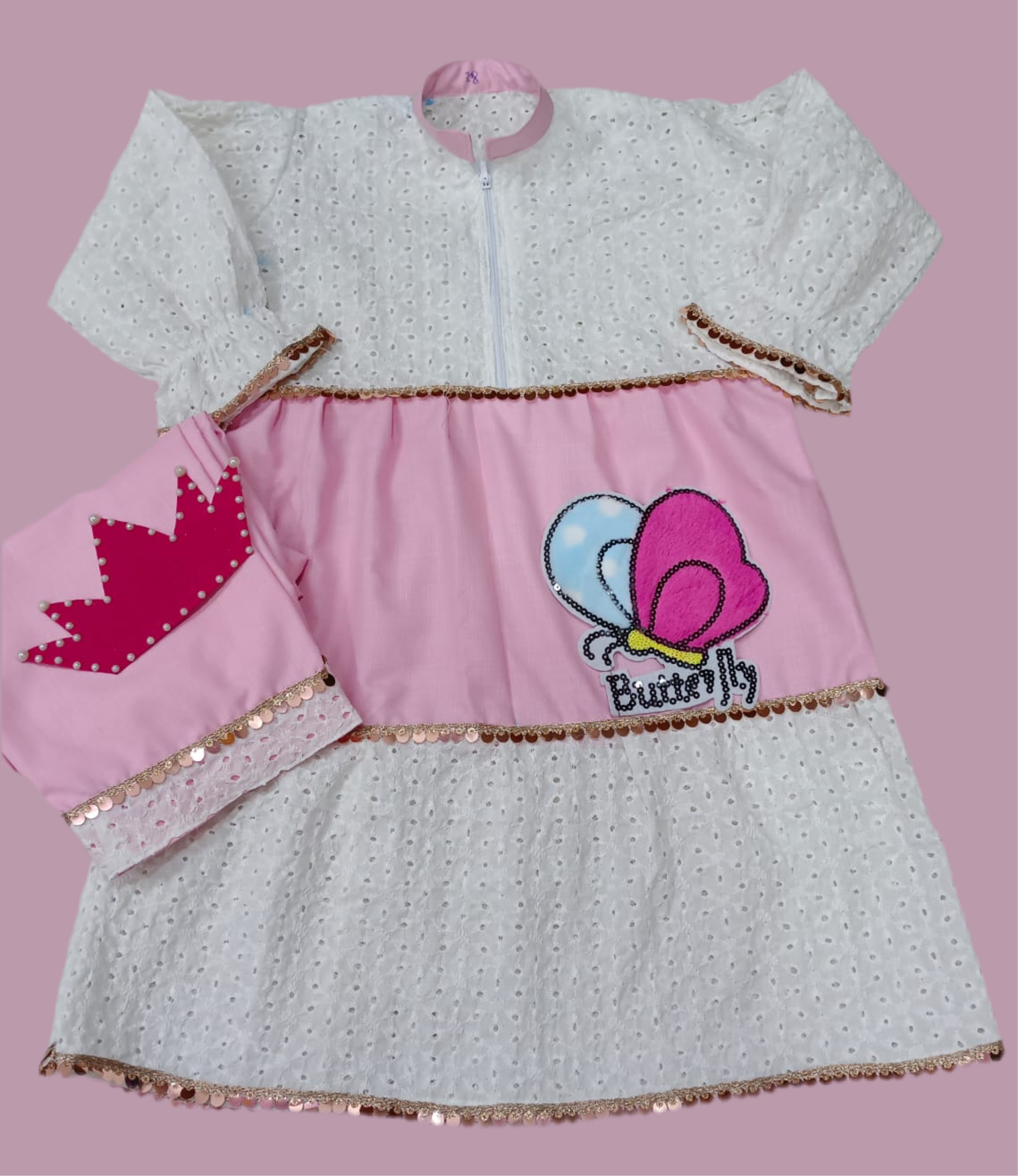 Girls Jhabla Izar - White and Pink