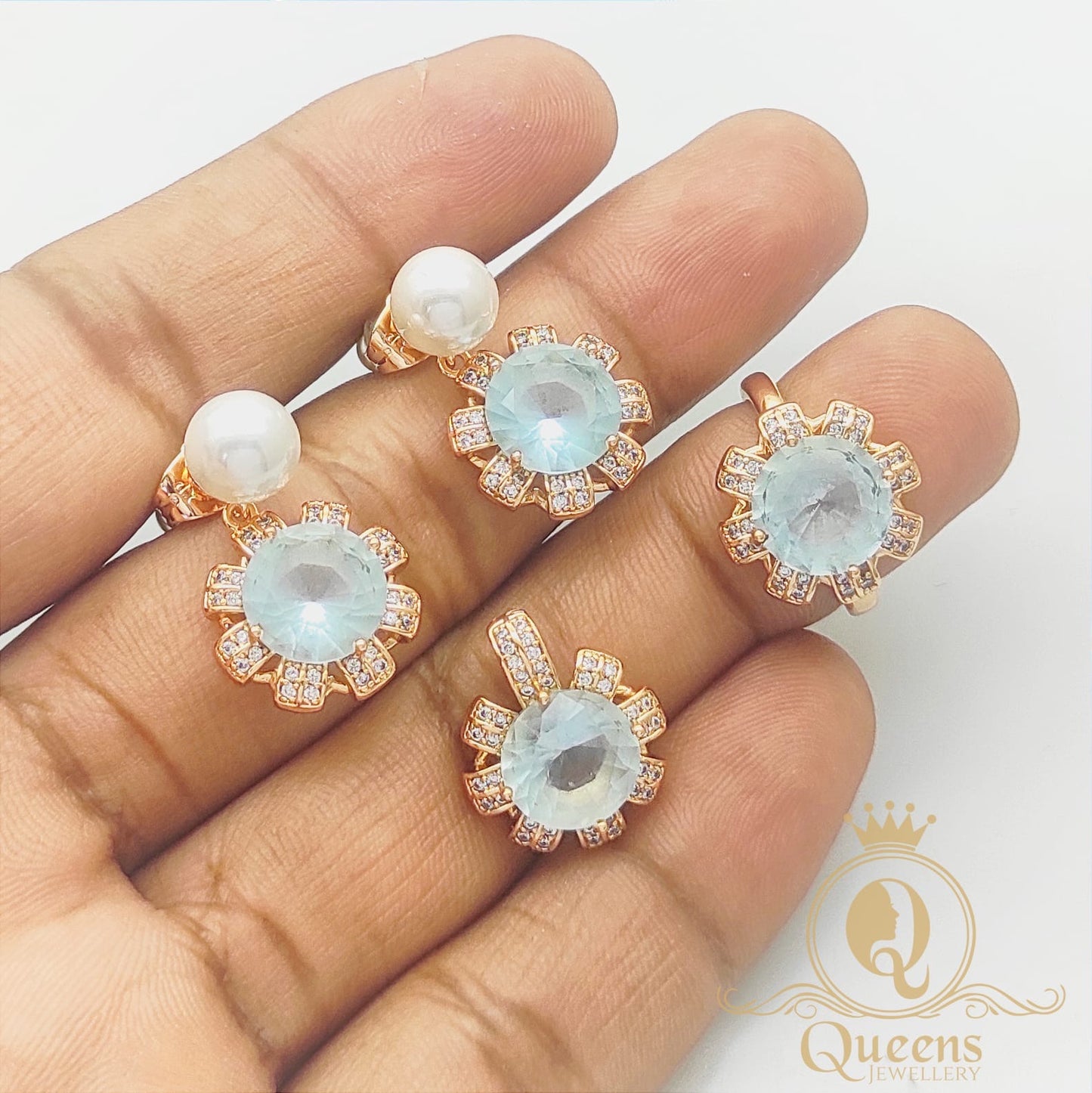 Aqua Blue Earring and Ring Combo