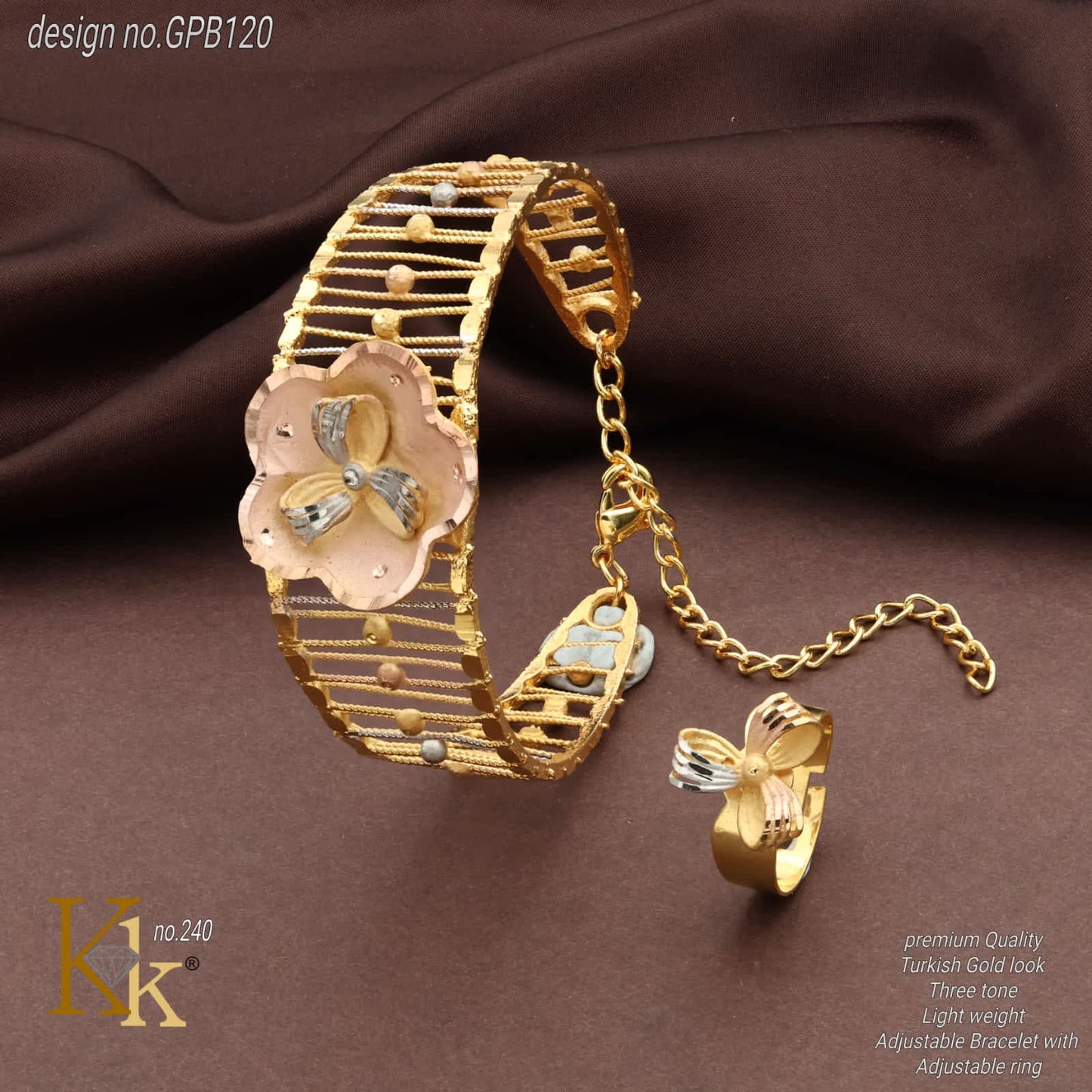 Turkish Gold look Kada and ring