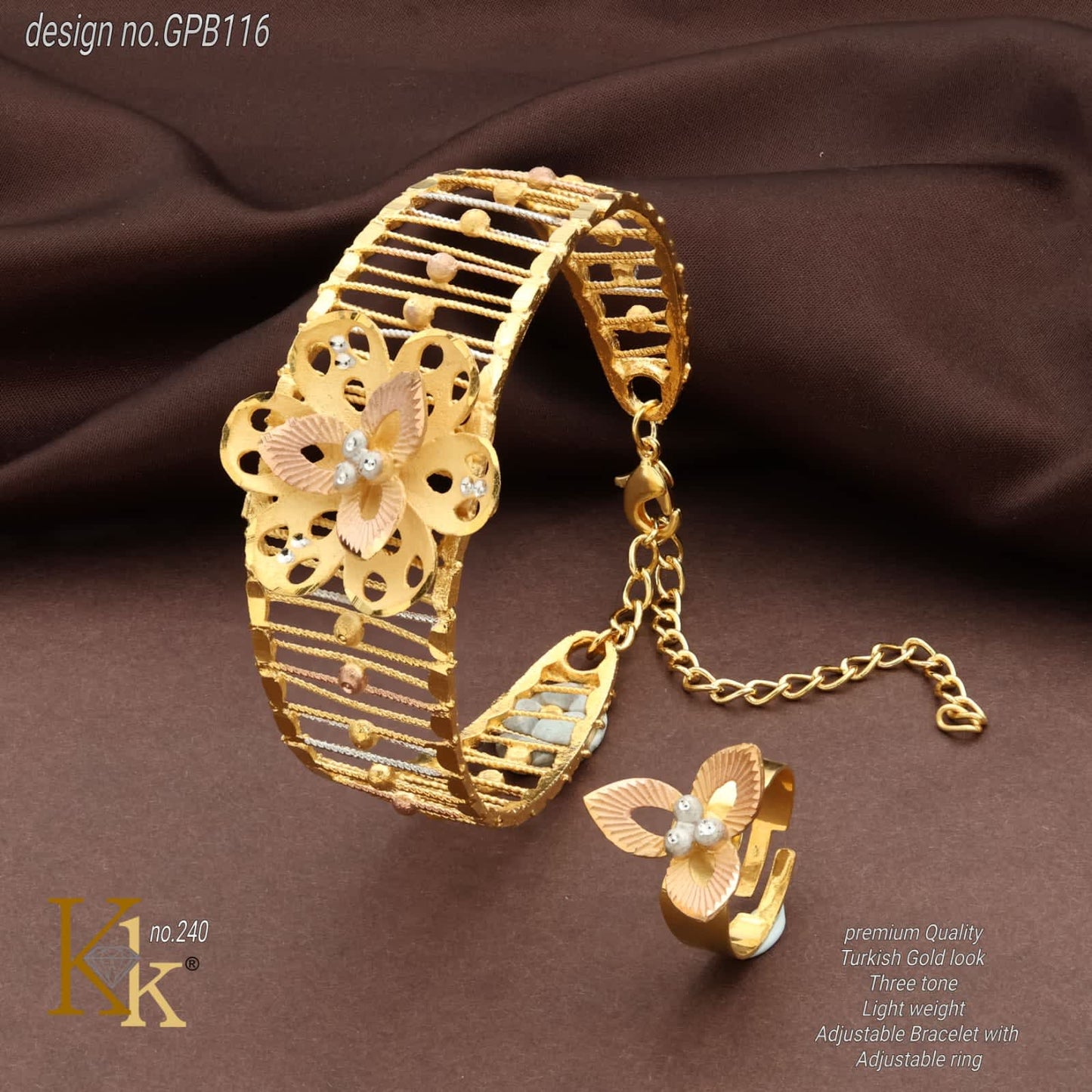 Turkish Gold look Kada and ring
