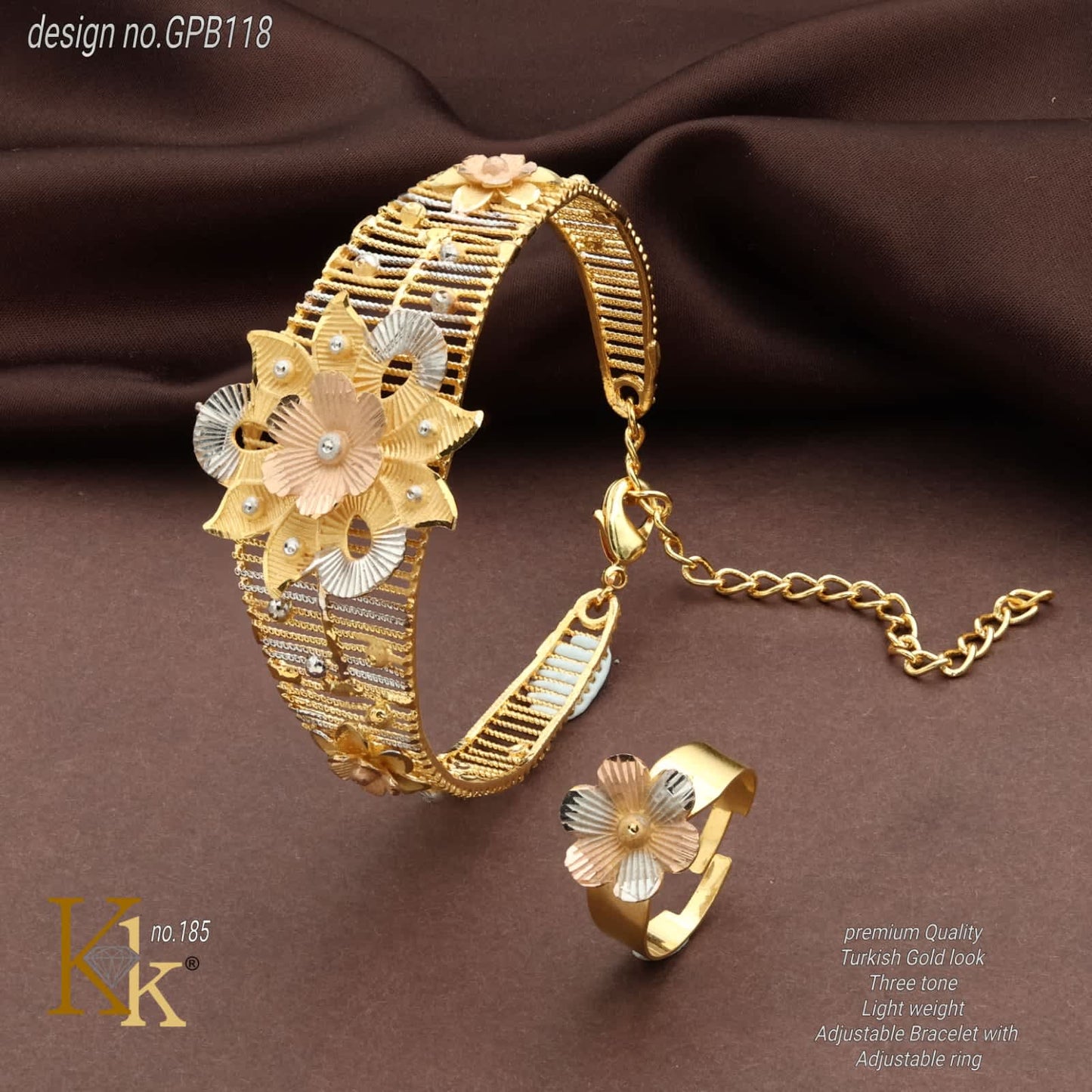 Turkish Gold look Kada and ring