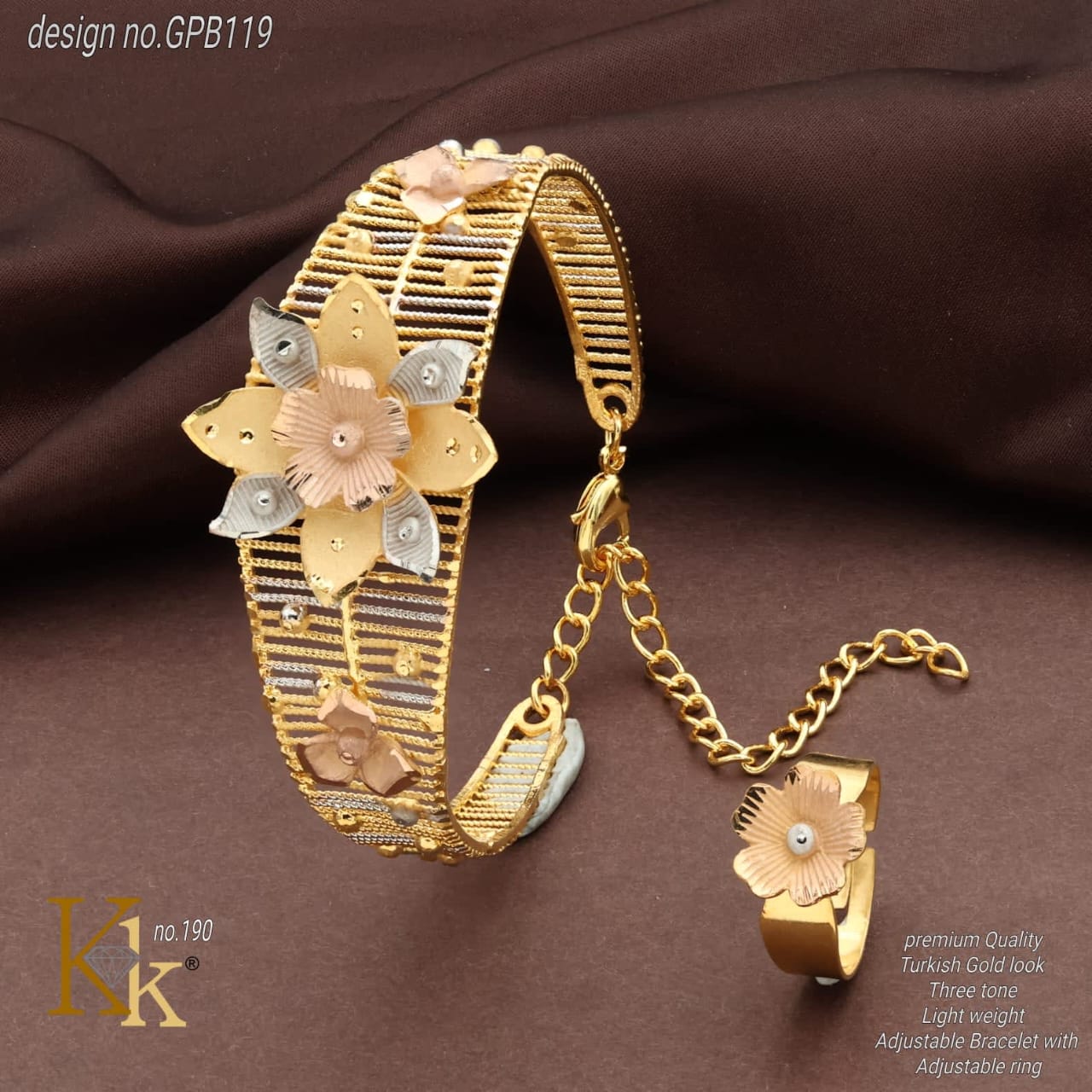 Turkish Gold look Kada and ring