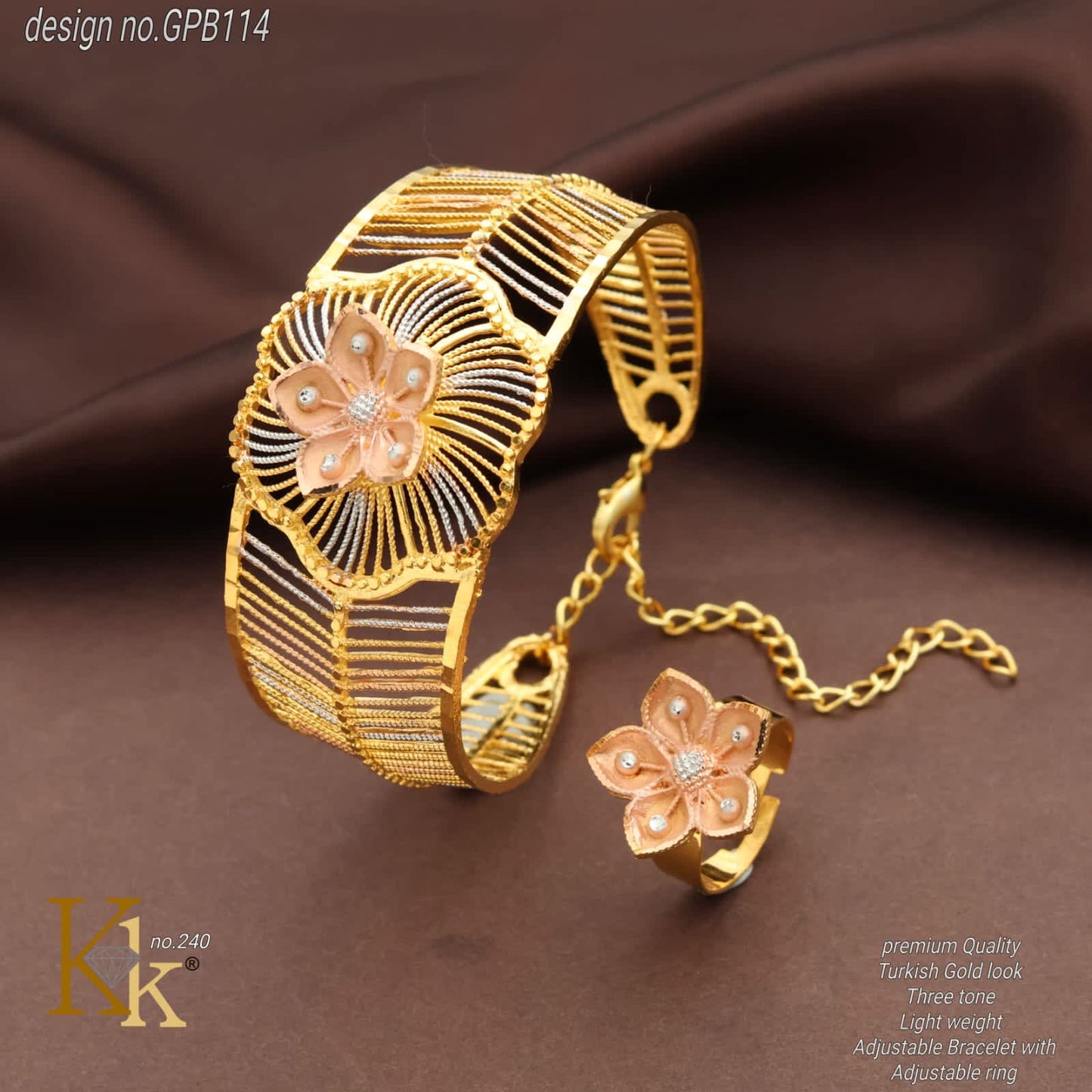 Turkish Gold look Kada and ring