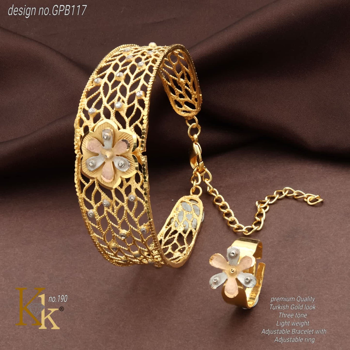 Turkish Gold look Kada and ring