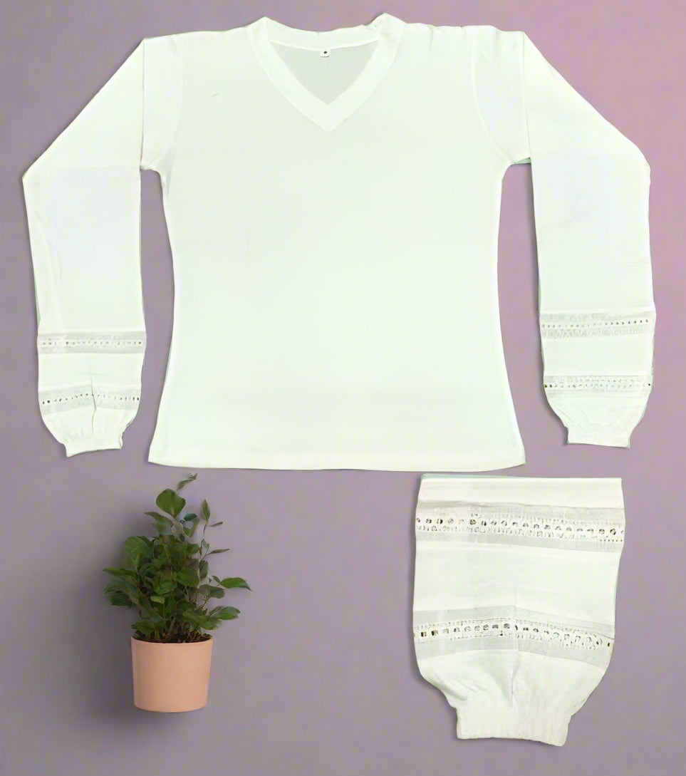 Ujjain Fancy Sleeves White Lace Top
